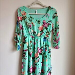 Pinkblush Green Floral Long Sleeve Mini Dress